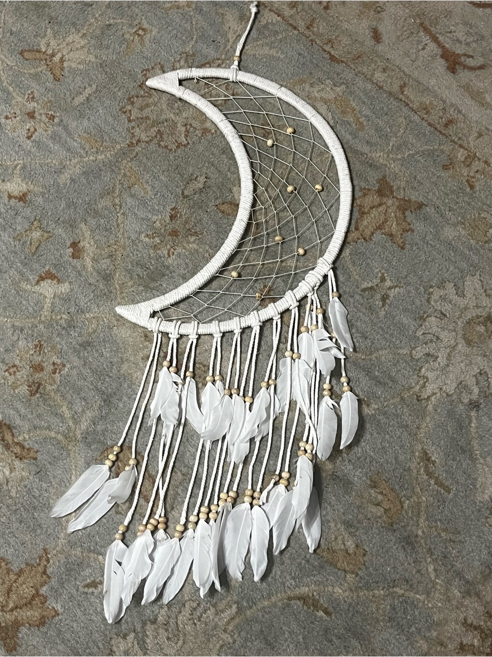White decor Crescent Moon Dreamcatcher with Feathers